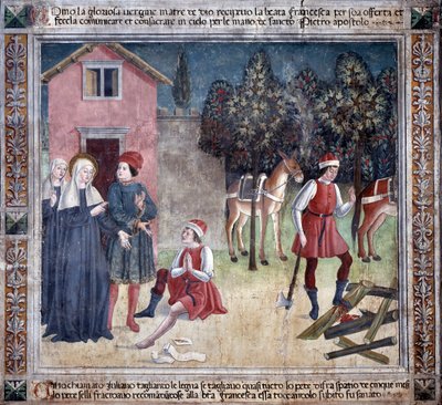 Leven van Sint Francesca Romana: De heilige geneest een man met een gewonde voet door Antoniazzo Romano