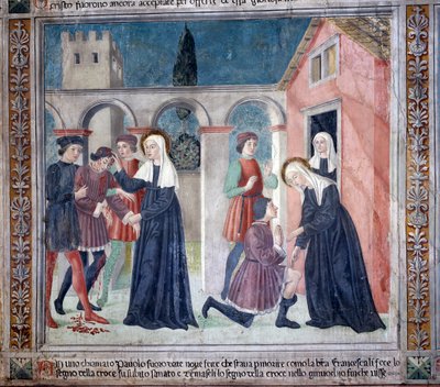 Leven van St. Francesca Romana: De heilige geneest een gewonde man door Antoniazzo Romano