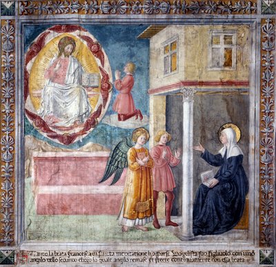 Leven van Sint Francesca Romana: De zoon van de heilige, gedood door de builenpest, verschijnt aan haar met een engel door Antoniazzo Romano