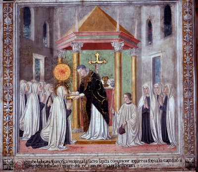Het leven van St. Francesca Romana: Toen de heilige de communie ontving, verscheen er een stralende bol boven haar door Antoniazzo Romano