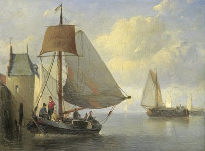 Riviergezicht met een waltoren geïnspireerd op de Camperveerse toren te Veere door Antonie Waldorp