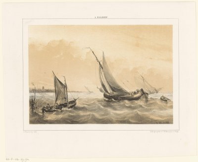 Zeilboten op zee door Antonie Waldorp