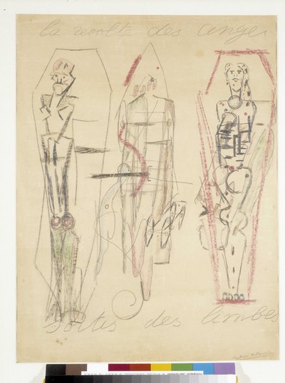De opstand van engelen die uit het voorgeborchte komen. Tekening door Antonin Artaud (1896-1948) door Antonin Artaud