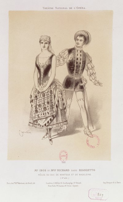 Mr. Ibos en Miss Richard als de Hertog van Mantua en Magdalen in Rigoletto door Verdi, 1885 door Antonin Marie Chatiniere
