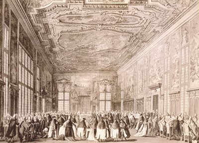 Hertogelijk feest, banket gegeven door de Doge van Venetië ter ere van vertegenwoordigers van buitenlandse delegaties door Antonio (after) Canaletto