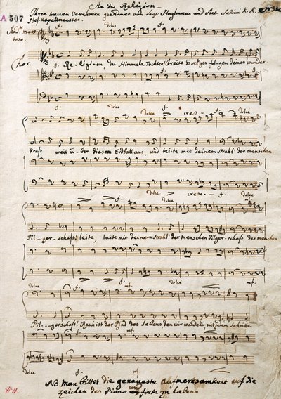 Handgeschreven muziekpartituur van Oratorium, door Antonio Salieri (1750-1825) door Antonio (after) Salieri