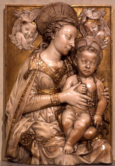 Madonna en Kind door Antonio (attr. to workshop of) Rossellino