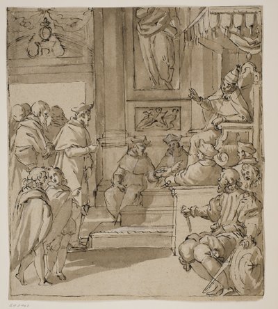 Een Kardinaal van de Barbarigo-familie Ontvangen door de Paus. Studie voor een Fresco in Villa Barbarigo, Noventa Vicentina door Antonio Aliense