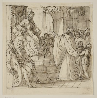 Een ambassadeur van de Barbarigo-familie ontvangen in audiëntie door een koning. Studie voor een fresco in Villa Barbarigo, Noventa Vicentina door Antonio Aliense