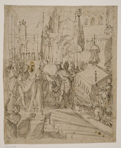 De doge geeft een lid van de Barbarigo-familie het bevel over de Venetiaanse vloot door Antonio Aliense