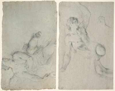 Een Engel in Vlucht, en een Engel die met Opgeheven Arm Neerbuigt door Antonio Balestra