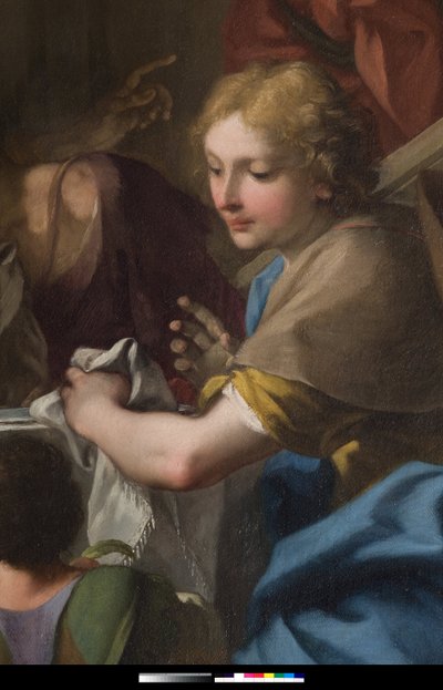 Sint Gregorius de Grote aan tafel met Jezus vermomd als pelgrim (detail) door Antonio Balestra