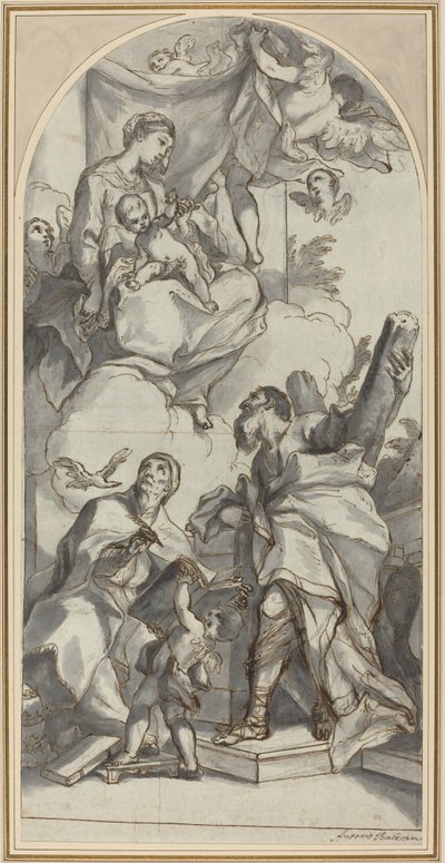 De Madonna en Kind in Glorie met Heiligen Gregorius de Grote en Andreas door Antonio Balestra