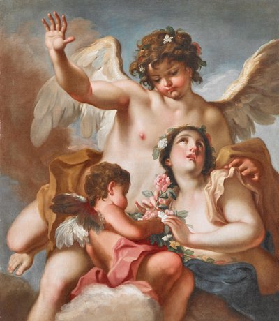 Zephyrus, Flora en Cupido door Antonio Balestra
