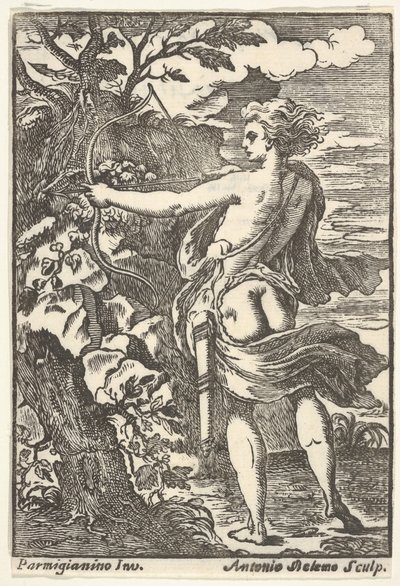 Callisto op Jacht met Getrokken Boog, naar Parmigianino door Antonio Belemo