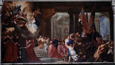 Gelofte van Doge Nicolo Contarini aan de gezegende Lorenzo Giustiniani voor de bevrijding van Venetië van de pest van 1630 door Antonio Bellucci