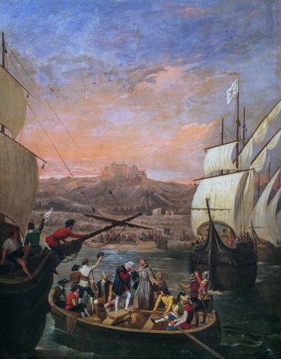 Het vertrek van Christoffel Columbus uit Palos de la Frontera in 1492 (detail) door Antonio Cabral Bejarano
