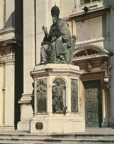 Monument voor paus Sixtus V buiten de basiliek in Loreto door Antonio Calcagni