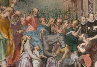 Intocht van Jezus in Jeruzalem (detail) door Antonio Campi