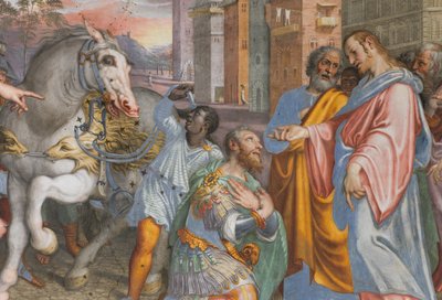 Apsis, Ontmoeting van Jezus met de centurion Cornelio 1582-84 (detail) door Antonio Campi