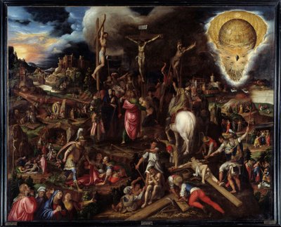 Scènes van passie: gebed in de tuin van olijfbomen, verraad van Judas, arrestatie van Christus, bespotte Christus, beklimming naar Calvarie (Kruisweg), kruisiging, opstanding... Schilderij door Antonio Campi (1526-1587) door Antonio Campi