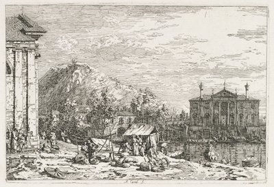 Uitzichten: Een Stad Achter een Rivier door Antonio Canaletto