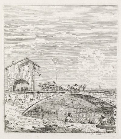 Gezichten: Een wagen die over een brug gaat, 1735-1746 door Giovanni Antonio Canal