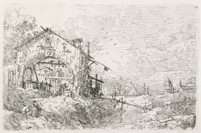 Gezichten: Een Vrouw die Water Schept onder een Boog, 1735-1746 door Giovanni Antonio Canal