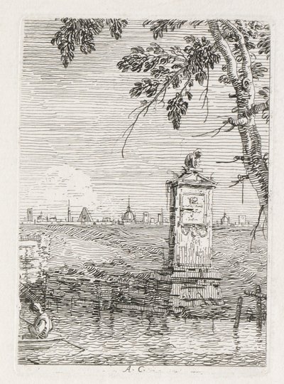 Gezichten: Het kleine monument onder een boom door Antonio Canaletto
