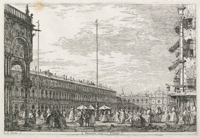 Gezichten: Het Procuratorspaleis en de kerk van St. Géminien, Venetië, 1735-1746 door Giovanni Antonio Canal