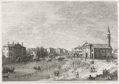 Gezichten: Uitzicht op Dolo, een stad aan de Brenta, ten westen van Venetië door Antonio Canaletto