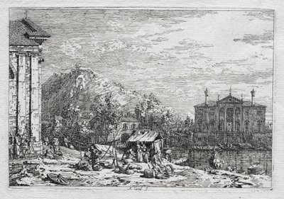 Gezichten van Venetië en omgeving: Een stad voorbij een rivier, 1700s door Giovanni Antonio Canal