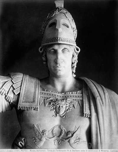 Detail van het Standbeeld van Ferdinand IV van Bourbon in de Gewaden van Minerva door Antonio Canova