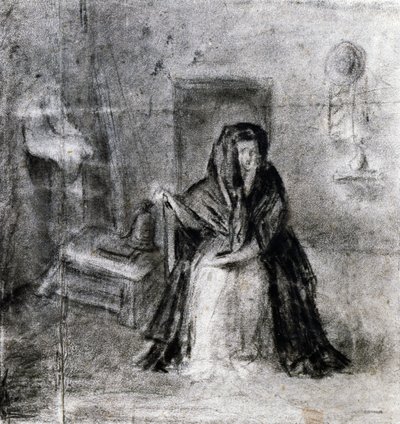 Zittende vrouw, door Antonio Canova (1757-1822), tekening door Antonio Canova