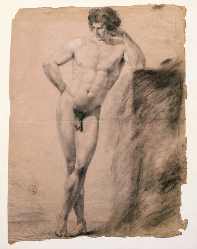 Studie van mannelijk naakt leunend op sokkel door Antonio Canova