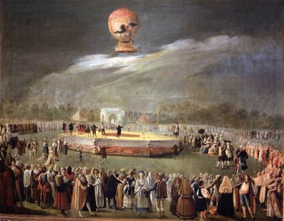 Ballonopstijging in de tuinen van Aranjuez, ca. 1783 door Antonio Carnicero