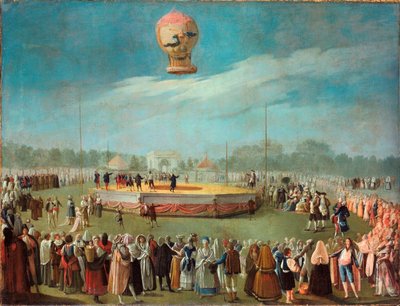 De opstijging van een luchtballon in aanwezigheid van het hof van Karel IV door Antonio Carnicero