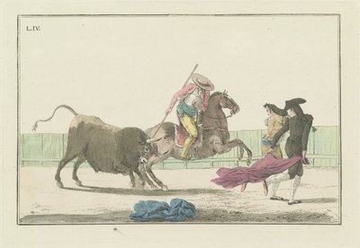 Plate IV, uit de serie Colección de las principales suertes de una corrida de toros (Collectie van de belangrijkste acties in een stierengevecht) door Antonio Carnicero