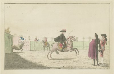 Plaat I, uit de serie Colección de las principales suertes de una corrida de toros (Verzameling van de belangrijkste acties in een stierengevecht) door Antonio Carnicero