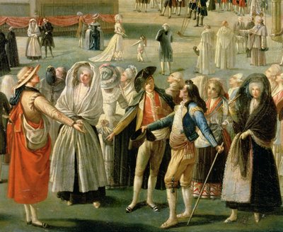 De Opstijging van een Heteluchtballon in Madrid, detail van de menigte (detail) door Antonio Carnicero