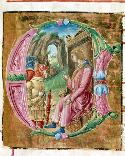 Herodes I de Grote beveelt de slachting van onschuldigen. Detail van een antiphonarium. 1483. Cremona, choral 4, capitolo del duomo door Antonio Cicognara