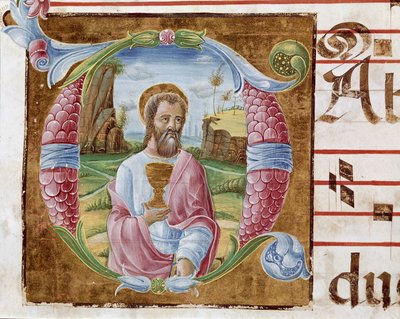 Sint Jan de Evangelist Lettrine verlicht door Antonio Cicognari. (detail) door Antonio Cicognara