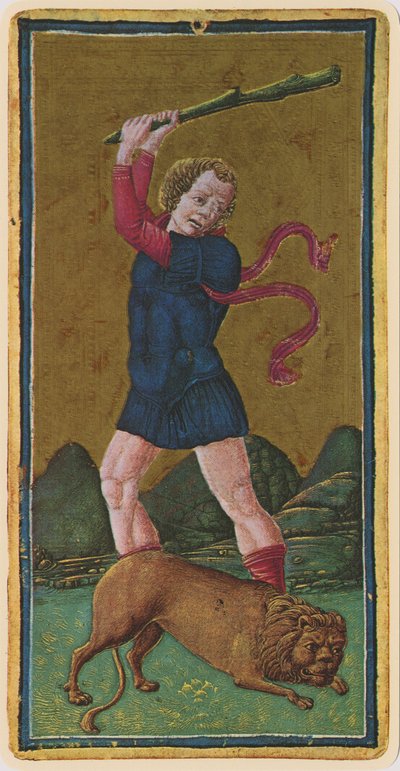 Kracht, facsimile van een tarotkaart uit het Visconti-deck, 1441-47 door Antonio Cicognara