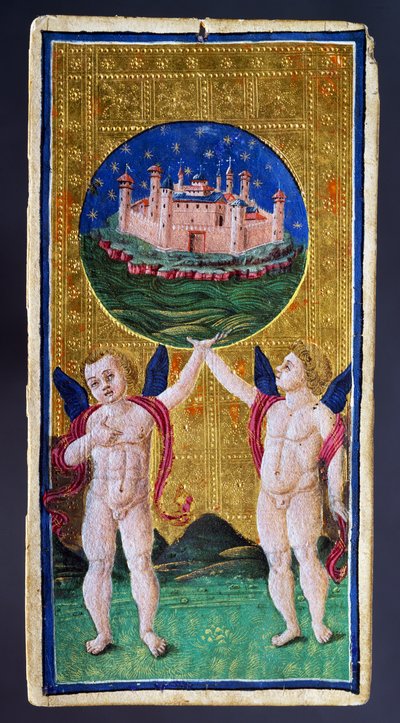 Tarotkaart die de Wereld afbeeldt door Antonio Cicognara