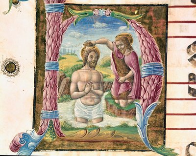 De doop van Christus Lettrine verlicht door Antonio Cicognari. (detail) door Antonio Cicognara