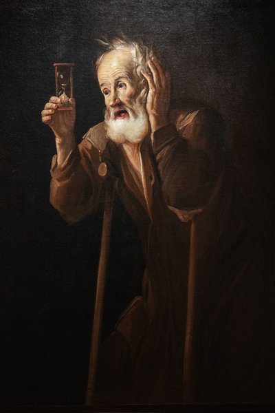 Oude man met een zandloper door Antonio Cifrondi