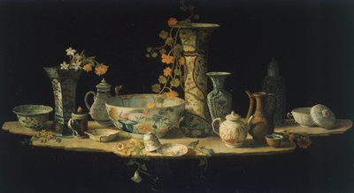 Voorbereidend schilderij voor een hardstenen tafelblad met porseleinen vazen, ca. 1875 door Antonio Cioci or Ciocchi