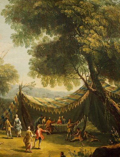 Tent op het platteland met livemuziek (detail) door Antonio Diziani
