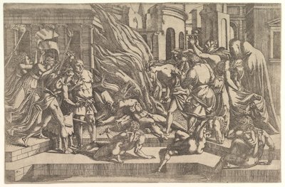 Verbranding van een lijk, ca. 1543 door Antonio Fantuzzi
