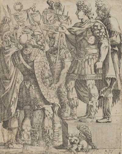 Keizer spreekt zijn soldaten toe, ca. 1542-45 door Antonio Fantuzzi
